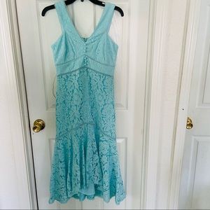 LNWT TAYLOR sea blue lace high low mermaid ruffle dress size 2